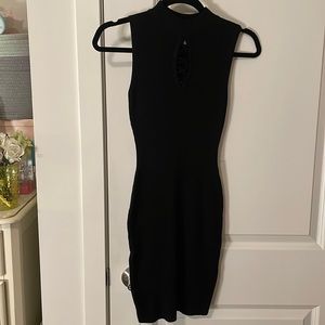 Lu NYC Black Ribbed Corset Peep Hole Sweater Dress